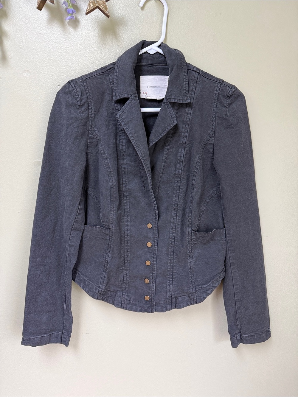 Anthropologie Grey Black Stretchy Denim Jacket, size 4/S